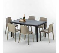 Poly rotin table rectangulaire avec 6 chaises colorées en poly rotin 150x90 noir