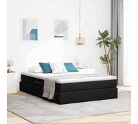 Polyester élégant lit Rangement Moderne 140 x 190 cm Noir | Lit avec rangement et matelas Noir 140 x 190 cm Polyester, Sommier à lattes avec vérin hydraulique, Cadre en métal pour