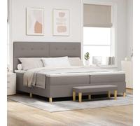 Polyester et Bois ingénierie Design Moderne Taupe 200 x 200 cm | Lit à Ressorts avec Matelas Taupe 200x200 cm Tissu Literie de Luxe Pliant Cadre en Bois Design Moderne avec Tête de Lit et