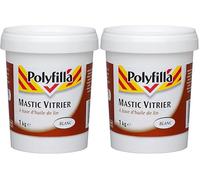 POLYFILLA Mastic Vitrier à base d'huile de lin - Fixation des vitres aux fenêtres - Pâte Blanc 1Kg (Lot de 2)