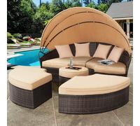 Polyrattan Ile de soleil 180cm Coquille de jardin Chaise longue Lit lounge brun/beige