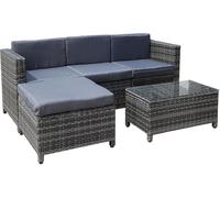 Polyrattan Lounge Gartensofa Set Tabouret Table Salon Gris Meuble en rotin Chaise longue