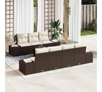 Polyrotin résistant Ensemble 8 Pieces Style Moderne Marron 55x55x37cm | Ensemble de canapé de jardin 8 pcs Marron Polyrotin Modulaire Terrasse avec Coussin et Table en Verre Trempé