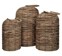 Pomax Kela, ensemble de 3 lanternes en feuille de bananier, style naturel, diamètre 21/26/30,5 cm, hauteur 35/43/51 cm