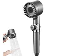 Pomme de douche à pression - Système de pulvérisation d'eau à 3 modes, tête de massage de nettoyage de salle de bain | Design compact en plastique ABS argenté, buse de massage douce avec brosse