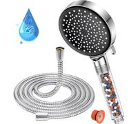 Pomme de douche avec bras et filtre - Pomme de douche haute pression - Bras de 1,5 m - 6 modes - Économie d'eau