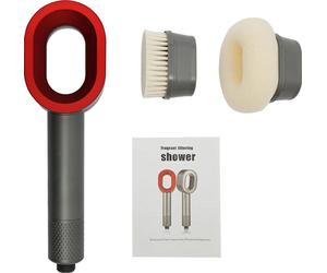 Pomme de douche avec filtre - Douchette à main - Fonction massage - Tête à brosse/éponge - Filtre à charbon actif - Raccord universel G1/2 - Longueur 27,5 cm - Rouge