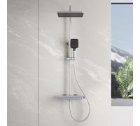 Pomme de douche et système thermostatique SONNI avec surface chromée, réglage de la température à 38 °C, trois modes de pulvérisation, régulateur de débit d'eau
