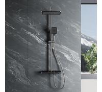 Pomme de douche et système thermostatique SONNI en gris foncé, réglage thermostatique 38 °C, trois types de jets, régulateur de débit d'eau