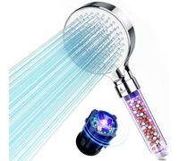 Pomme de douche haute pression avec filtre à 3 couches et lumière UV de 395 à 400 nm, douchette à main avec 5 types de jets, économe en eau pour l'eau dure