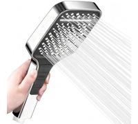 Pomme de Douche Haute Pression avec Stop Eau-7 Modes de Jets Économiques,Grand Pommeau de Douche Anti Calcaire Rectangulaire avec Buses en Silicone-Réglage à Une Main et Douchette Main Libre (Argenté)