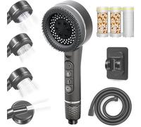 Pomme De Douche Haute Pression Réglable, 4 Modes Pommeau De Douche Avec 1,5 Tuyau Douches Et 3 Pièces Cartouches, S'Adaptant à La Plupart Des Sorties De Douches Domestiques