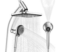 Pommeau de douche à effet pluie haute pression 20,3 cm avec bras d'extension de 11'' - Pommeau de douche réglable anti-fuite avec support réglable en hauteur/angle - Tuyau de 1,5 m, chromé