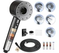 Pommeau de douche avec 5 modes, tuyau de 2 mètres, filtres et finition noire