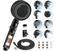 Pommeau de douche avec filtre, 8 types de jets, noir, tuyau de 2 mètres