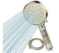 Pommeau de douche avec filtre anti-calcaire, 6 modes, finition dorée, 20 niveaux