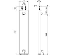 Pommeau de douche Delabie en aluminium avec mitigeur électronique, raccordement en haut, pommeau de douche 6 l/min