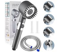 Pommeau De Douche, Douche à Main Massage avec Bouton d'Arrêt, Pommeau de douche haute pression à économie d'eau avec 4 modes de support(avec 1.5M Tuyau Douche, 2 PCS Élément filtrant)