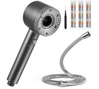 Pommeau de douche économe en eau Unyqoos® avec 5 types de jets, anti-calcaire et système de filtration à 3 niveaux, tuyau de douche en acier inoxydable de 1,5 m, raccord universel