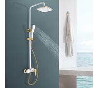 Pommeau de douche - Ensemble de douche - Douche à effet pluie - Douchette à main - Système de douche - Finition dorée - Réglable en hauteur