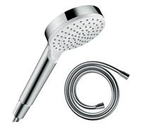Pommeau de douche HANSGROHE Crometta EcoSmart blanc/chromé + flexible de douche 1,60 m HANSGROHE Isiflex chromé