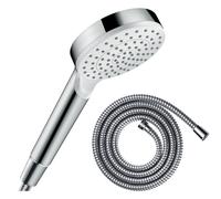 Pommeau de douche HANSGROHE Crometta EcoSmart blanc/chromé + flexible de douche 2 m HANSGROHE Metaflex chromé