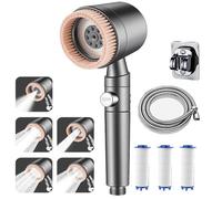 Pommeau de Douche Haute Pression, Anti Calcaire Douchette Massant, 3 Modes Réglable, avec 3 Filtre et uyau de douche 150 cm