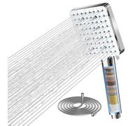 Pommeau de douche haute pression avec filtre, 6 types de jets, chromé, avec un tuyau de 1,5 mètre