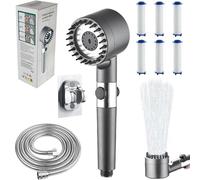 Pommeau de Douche Haute Pression, Pommeau Douche Anti Calcaire avec Tuyau 1.5M et Support de Douche, Po-mmeau de Douche Economie Deau, Pommea-u de Dou-che Réglable, Haute Pression Filtre D-ouche