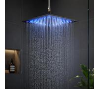Pommeau de douche LED 16 pouces (40 x 40 cm),carré,Tete de Douche Pluie robinet fixe pour douche,faciles à nettoyer, noir