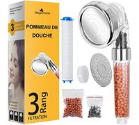 Pommeau de Douche, Magichome Pommeau Douche Anti Calcaire Économiseur d'Eau Haute Pression Filtre à Trois Niveaux Système de Filtrage Ionique avec Filtre Coton PP Remplaçable