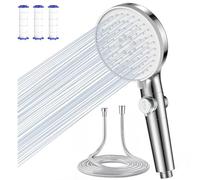 Pommeau de Duche Filtre avec Tuyau 1,5M, Pommeau de Douche Anti Calcaire avec 5 Modes de Jet, Pommeau Douche Haute Pression avec Bouton Arrêt, Pression d'eau Bien Pour Se Laver Les Cheveux-Argent