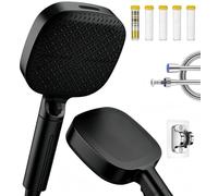 Pommeau Douche Haute Pression(Air-Turbo),Pommeau de Douche Anti Calcaire avec Tuyau 1,5m et Support, Douchette Salle de Bain Filtrant (4 Mode, Tête Extra Large), Shower Head avec 5 Filtre,Noir