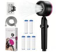 Pommeau Douche Haute Pression,Pommeau De Douche Anti Calcaire,Avec 15 Étapes Filtre*5 et Tuyau 1,5M,Support,4Types de Jets Douchette Douche Salle de Bain,ON/Off D'arrêt D'eau,SPA Shower Head