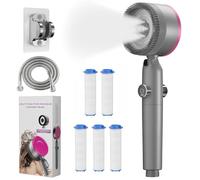 Pommeau Douche Haute Pression,Pommeau De Douche Anti Calcaire,Avec 15 Étapes Filtre*5 et Tuyau 1,5M,Support,4Types de Jets Douchette Douche Salle de Bain,ON/Off D'arrêt D'eau,SPA Shower Head