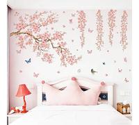 Pomodee Stickers Muraux Branche d'Arbre Fleurs Roses, Autocollant Mural Amovible et Repositionnable - Décoration Murale Adhésive pour Salon, Chambre à Coucher, Fond TV et Chambre d'Enfant