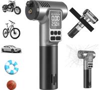 Pompe à air électrique - Mini-compresseur portable - 5 modes - 150 PSI - Éclairage LED - Marteau de secours - Alimenté par batterie - Noir