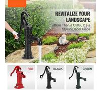 Pompe à balancier en fonte 40x15x68cm - Pompe à main avec sortie d'eau (ØxL) 6,5x22cm - Pompe à main 16cm - Diamètre de base pompe de jardin noir - Décoration pour étangs familiaux cours jardins