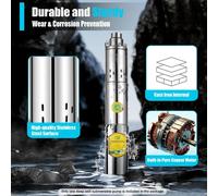 Pompe à eau solaire - Pompe submersible pour puits profonds - 24 V - 370 W - Hauteur de refoulement 65 m - Acier inoxydable