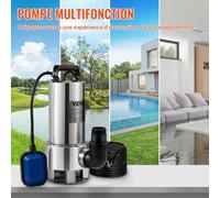 Pompe à eau submersible, 1300 W, 20 000 L/h, avec cordon de 10 m et interrupteur à flotteur automatique, en acier inoxydable et fonte, pour bassins de jardin vides, propres ou sales, piscines, jacuzzi