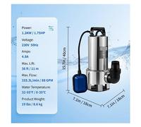 Pompe à eaux usées pompe de puisard submersible pompe à eau propre 550W - 2200W for pomper l'eau des piscines, sous-sols, bains à remous(1300W 1.75HP)