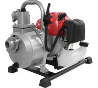 Pompe à essence pour le jardin - Pompe à eau auto-amorçante 2 temps - Tuyau d'aspiration de 2 m - Pompe pour eaux usées et arrosage - Boîtier en aluminium - Pression ≥ 850 kPa - Rouge