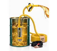 Pompe a Gasoil 12V, 100W Pompe Electrique Carburant avec Pince Crocodile et Filtre, Pompe a Eau 12V, 30L/min, Pompe Essence avec Tuyau de 5m (30 LPM-Jaune)