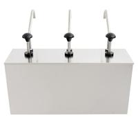 Pompe à sauce à 3 têtes - Distributeur de sauce - Capacité : 3 x 4 litres - Acier inoxydable et plastique - Manuel - Forme rectangulaire - Argenté