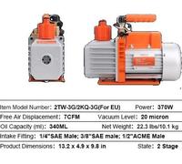 Pompe à vide, 3,5/5/7 CFM, capacité d'huile 250 ml, 7 CFM 370 W 2 niveaux, UE