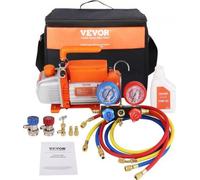 Pompe à vide AC VEVOR 1/5 CV 3,5 CFM et kit de manomètre, pompe à vide d'air CVAC à palettes rotatives à un étage, kit de réfrigérant A/C, kit de manomètre manifold, avec sac de transport à tuyau tric