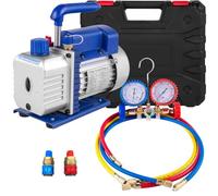 Pompe à Vide Climatisation 1.8CFM 1/4 HP, Kit Frigoriste Professionnel avec Manifold 3 Voies et Tuyaux de Charge, Pompe à Vide HVAC pour Climatisation Auto, Réfrigérateur et Systèmes A/C(4CFM-1/3HP)
