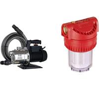 Pompe de jardin en acier inoxydable Clean Jet 1000 Plus, avec kit d'aspiration de 4 mètres (débit de 3 300 l/h), référence 30094, et préfiltre pour pompes de jardin et stations de pompage domestiques,