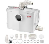 VEVOR Pompe de Macération, 1200 W, Pompe Macérateur Sanitaire 4 Entrées Eau, 180 L/min, Hauteur Refoulement 10 m, Élimination Eaux Usées pour Toilettes, Sous-sol, Douche, Évier, Buanderie, Baignoire