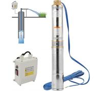 Pompe de puits en acier inoxydable, 370W – Débit de 4 m³/h, hauteur de refoulement de 34 m – Pour puits de 4 pouces (92 mm) – Pompe à puits avec filtre anti-sable et clapet anti-retour – Inclut une bo